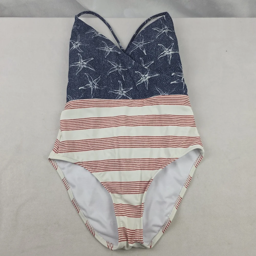 Salt Life Stars & Stripes Patterned Blue and Red Striped Swimsuit Size‎ Med
